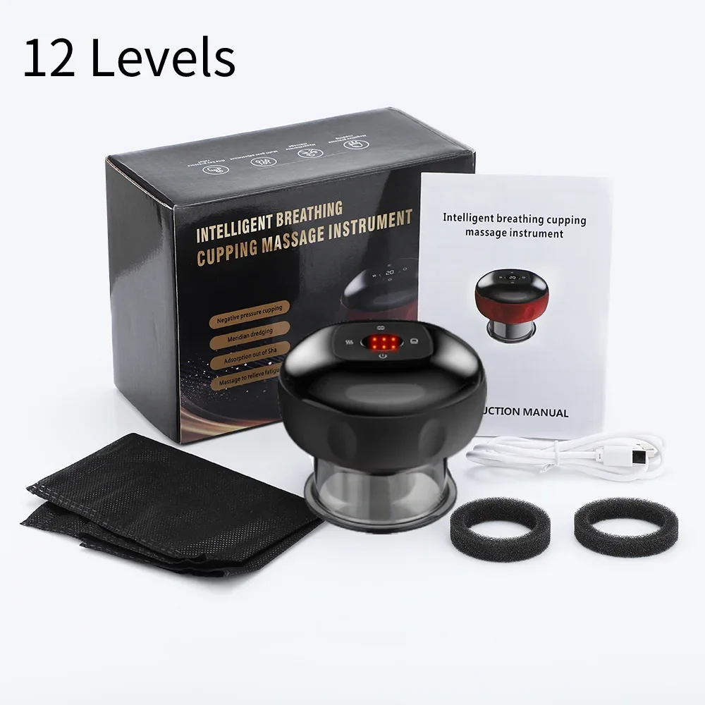 Electric Vacuum Cupping Massage Device 12 Levels Black